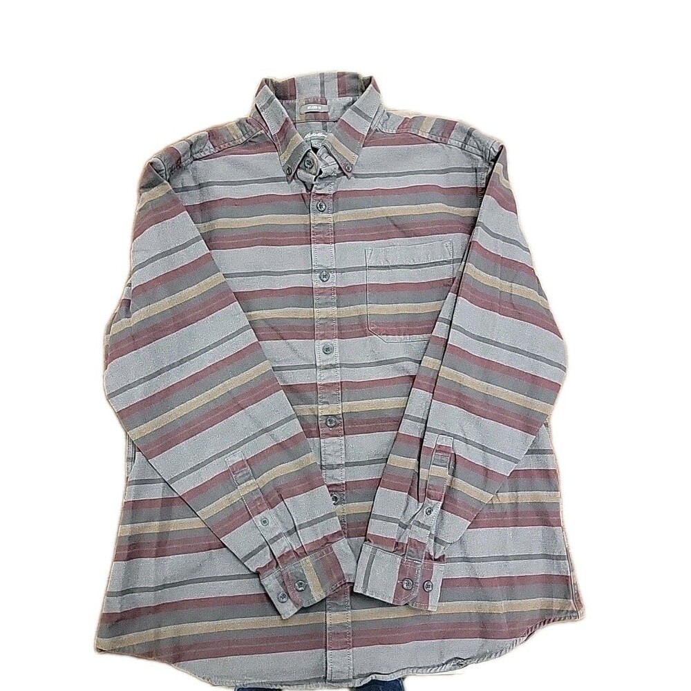 Eddie Bauer Mens Shirt Size L Relaxed Fit Gray Strip Long Sleeve 100% Cotton